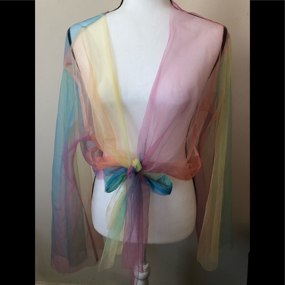 Rainbow Colored Tie Front Shawl
